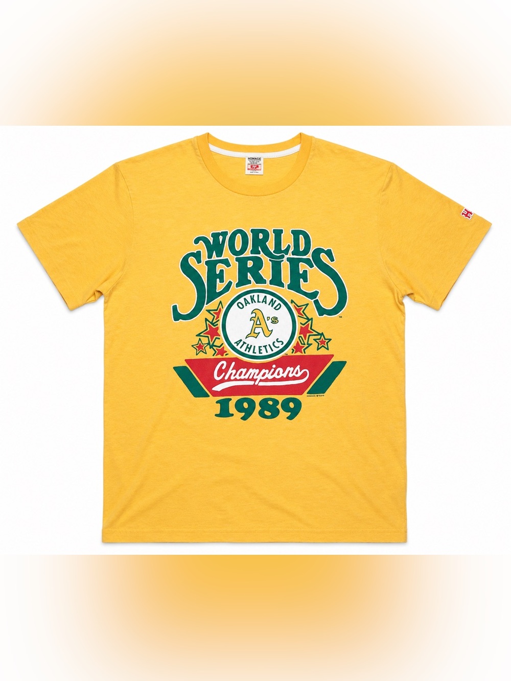 Homage Oakland Athletics 1989 World Series Champions Tee Yellow Medium